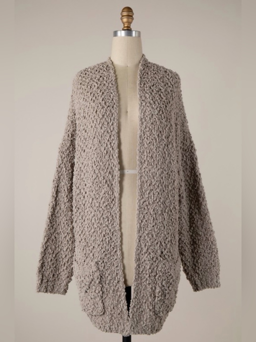 Miracle Popcorn Knit Open-Front Cardigan - Taupe Gray